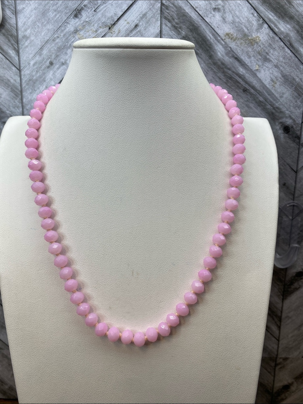 #23 Pink Faceted Glass hand knotted necklace 20 inch Aprilsplace